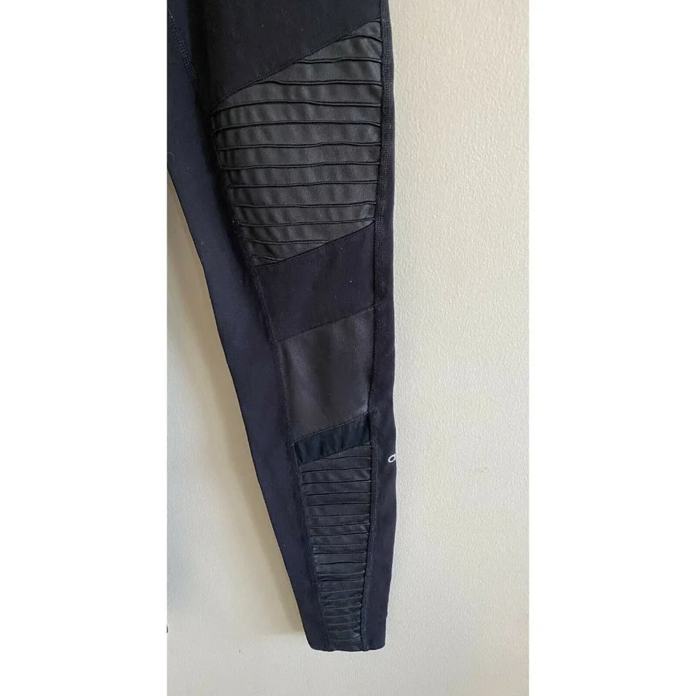 Alo Yoga High-Waist Moto Legging Size S Black Glossy Faux Leather Mesh Panels
